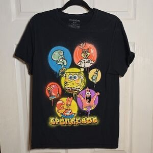 Nickelodeon SpongeBob Black T-Shirt with Colorful Characters